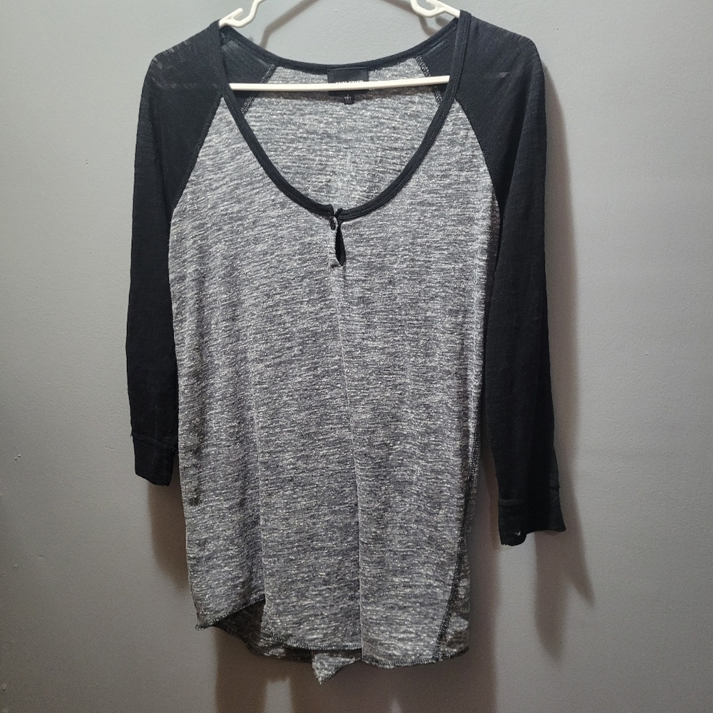 Wilfred Free Black and Grey Cropped Sleeve Top Size S